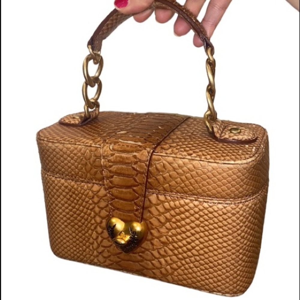 Y2K JUICY COUTURE Brown SNAKE SKIN MINI BAG Vintage train case cosmetic travel - Picture 4 of 17